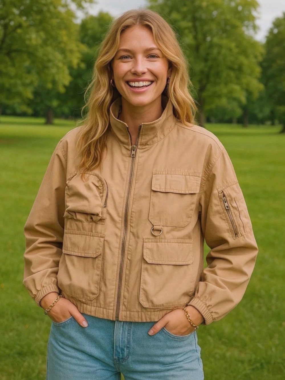 Aritzia - Utility Pocket Zip Jacket - Tan